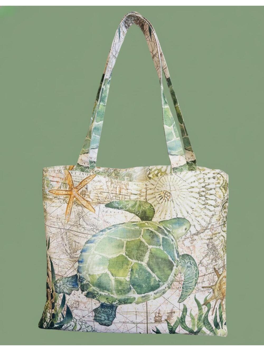 Turtle Print Canvas Tote Bag